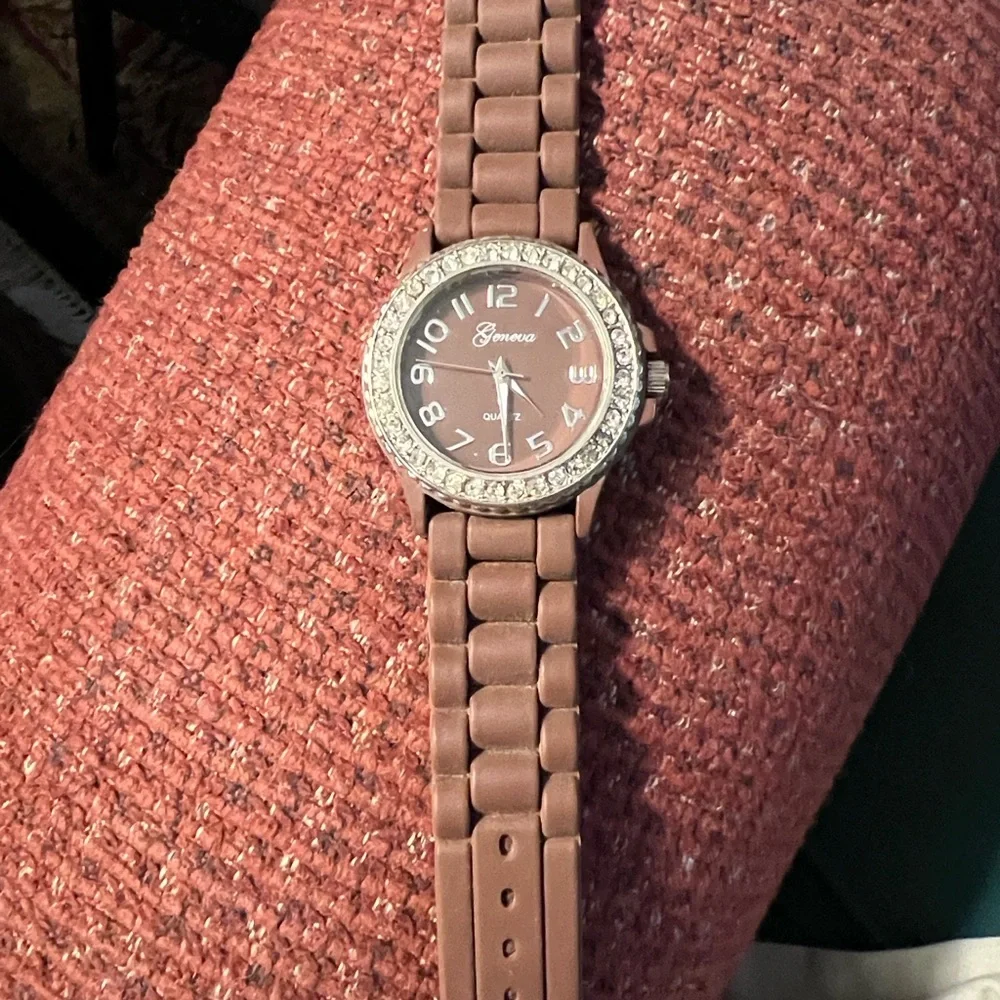 Geneva Brown Silicone Crystal Bezel Women's Watch